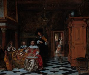 Porträt einer Familie, die Musik spielt von Pieter de Hooch