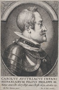 Porträt von Karl von Österreich, Infant von Spanien, im Profil nach rechts von Pieter de Jode II