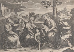 Die Heilige Familie rechts, mit dem kleinen Johannes dem Täufer, Elisabeth, Zacharias, 1631-37 von Pieter de Jode II