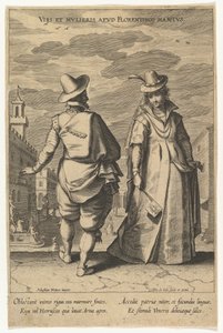 Viri et Mulieris apud Florentinos Habitus, aus Moden verschiedener Nationen, n.d. von Pieter de Jode I