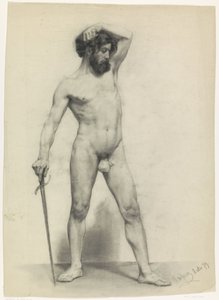 Stehender männlicher Akt mit Schwert, nach rechts von Pieter de Josselin