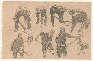 Studienblatt mit Skizzen eines grabenden Arbeiters von Pieter de Josselin
