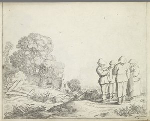 Landschaft mit drei Bauern und einer Bäuerin Landschaften mit Figuren (Serientitel) Spiegel der Natur und Schule der Zeichenkunst (...) (Serientitel) von Pieter de Molijn