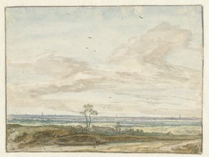 Weite Landschaft mit einem Weg entlang eines Kanals von Pieter de Molijn