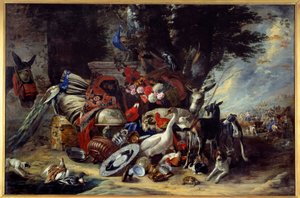 Tiere und Utensilien, auch genannt Jakobs Aufbruch nach Mesopotamien. Gemälde von Pieter Boel
