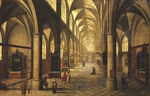 Innenraum einer Kathedrale mit Figuren von Pieter the Elder Neeffs