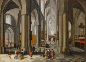 Innenansicht einer Kathedrale mit Figuren von Pieter the Elder Neefs