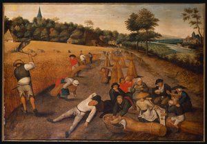 Sommer: Erntearbeiter arbeiten und essen in einem Kornfeld, 1624 von Pieter Brueghel the Younger