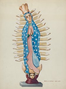Guadalupe Holz Santo oder Bulto, um 1937