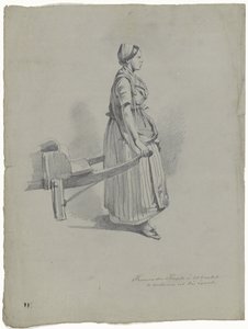Stehende Frau, die einen Karren zieht in Utrecht von Pieter van Loon