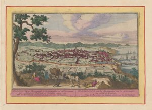 Ansicht der Stadt Barcelona (Barcelona, van de Kartaginensers aan de Middelandsche Zee gestigt, in Katalonie) (Theatrum Hispaniae) von Pieter van den Berge