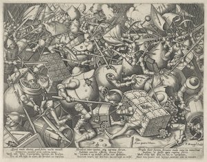 Kampf zwischen den Geldsäcken und den Geldkisten von Pieter van der Heyden