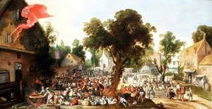 Bauern feiern einen Festtag in einer Dorfstraße von Pieter van der Hulst