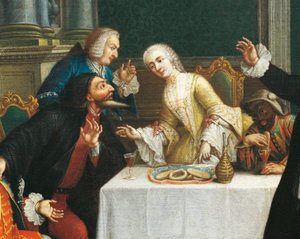 Die Jause mit den Masken (Detail) von Pietro (school of) Longhi