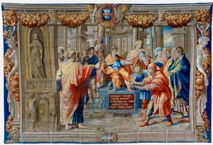 Wandteppich aus dem 17. Jahrhundert, der die Blendung des Zauberers Elima darstellt