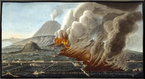 Der ausbrechende Vesuv. Diese Gouache wurde von Pierre Fabris auf Wunsch von Sir William Hamilton, dem englischen Botschafter in Neapel, angefertigt. Bibl. Braidense, Mailand. von Pietro Fabris