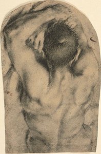 Halbliegender männlicher Akt von hinten gesehen, ca. 1590 von Pietro Faccini