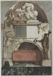 Entwurf für ein Fresko eines Künstlergrabes in der Certosa von Bologna (Recto)