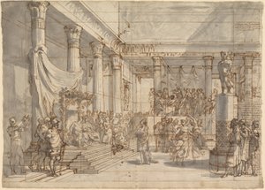 Timotheus spielt die Leier vor Alexander und Thaïs in der Halle des Palastes von Persepolis von Pietro Fancelli