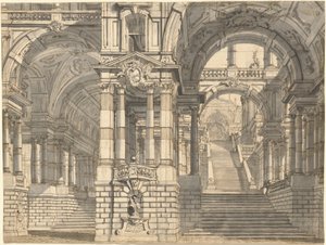 Fantasie von prächtigen Höfen und Loggien mit einer monumentalen Treppe