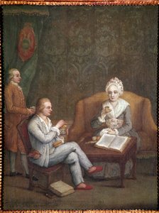 Porträt von Adriana Giustinian mit ihrem Sohn Gerolamo Ascanio beim Trinken von heißer Schokolade von Pietro Longhi