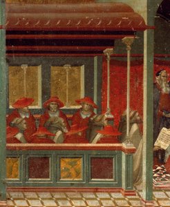 Honorius III. genehmigt die Karmelitenregel (Detail) von Pietro Lorenzetti