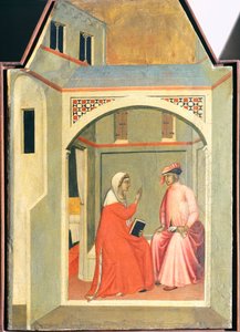 Rosana trennt sich von ihrem Ehemann Ugolotto, um heilig zu leben, Kachel aus dem Altarbild der Seligen Demut von Pietro Lorenzetti