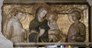 Die Jungfrau und das Kind zwischen Johannes und Franziskus von Pietro Lorenzetti