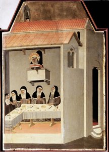 Der Analphabetische Heilige liest auf wundersame Weise (Polyptychon des Lebens von Saint Humility)