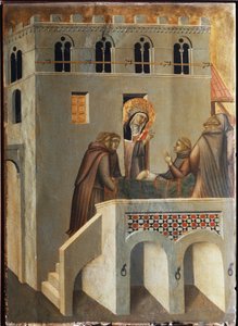 Der Heilige heilt den Fuß eines Mönchs (Polyptychon des Lebens der Heiligen Demut) von Pietro Lorenzetti
