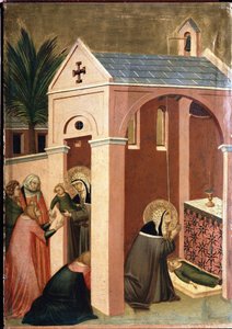 Der Heilige erweckt den Sohn eines Edelmanns (Polyptychon des Lebens von Saint Humility) von Pietro Lorenzetti