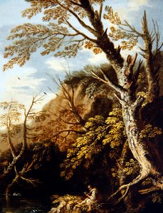 Waldlandschaft mit einem Einsiedler