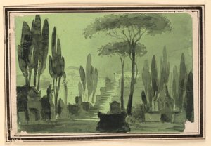 Bühnenbild, Treppen zwischen Gräbern von Pietro Narducci