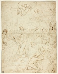 Heiliger erscheint Herrscher (recto); Fliegender Putto (verso)