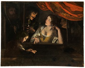 Figuren in einem Innenraum um eine Laterne von Pietro Paolini