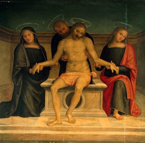 Beweinung Christi, Fresko, Basilika Sankt Peter, Perugia, Umbrien, Italien