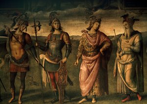 Leonidas von Sparta, Horatius Cocles, Publius Scipio, Perikles von Athen, Allegorien der Tapferkeit und Mäßigung mit sechs antiken Helden
