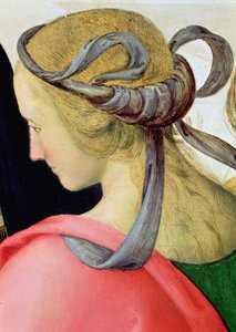 Die Vermählung der Jungfrau, Detail (Begleiterin der Jungfrau) von Pietro Perugino