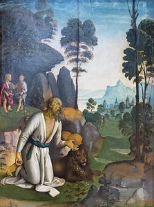 Der reuige heilige Hieronymus mit dem Jesuskind und dem heiligen Johannes dem Täufer als Kind von Pietro Perugino