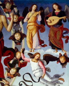 Die Himmelfahrt Christi (Detail) Musizierende Engel von Pietro Perugino