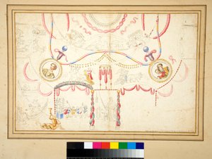 Ein Deckenentwurf mit Ehemann und Ehefrau (Büsten) im zentralen Kreis von Pietro Santi Bartoli