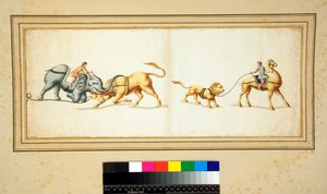 Kopie eines Mosaiks eines Elefanten im Kampf gegen einen Stier