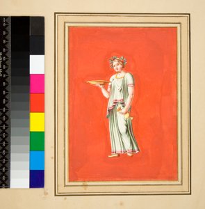 Weibliche Figur auf Sockel mit Patera und Amphore