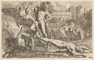 Achilleus schleift Hektors Leichnam um die Mauern von Troja von Pietro Testa