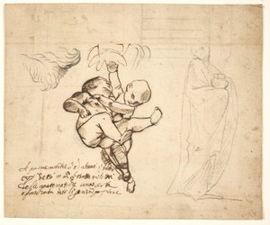 Studie für zwei spielende Putti, Blätter und eine drapierte Figur mit einer Urne von Pietro Testa