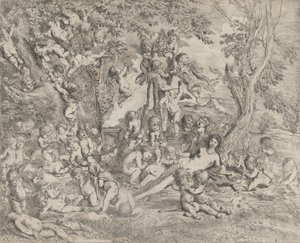 Der Garten der Venus, die in der Mitte vor einer Herm von Pan liegt und umgeben ist von Pietro Testa