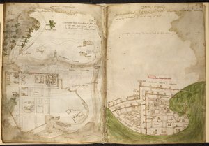 Karten von Jerusalem und Akkon, aus Marino Sanudo Torsello, 