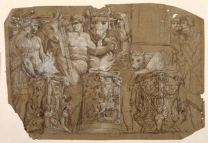 Antikes Opfer und die Hochzeit von Perseus und Andromeda, nach Polidoro da Caravaggio von Pietro da Cortona