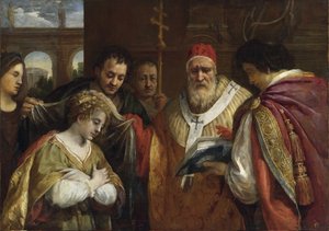 Heilige Domitilla empfängt den Schleier von Papst Clemens I.