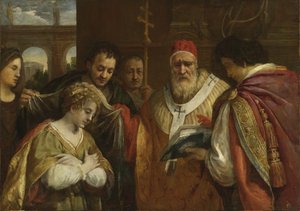 Heilige Domitilla empfängt den Schleier von Papst Clemens I.